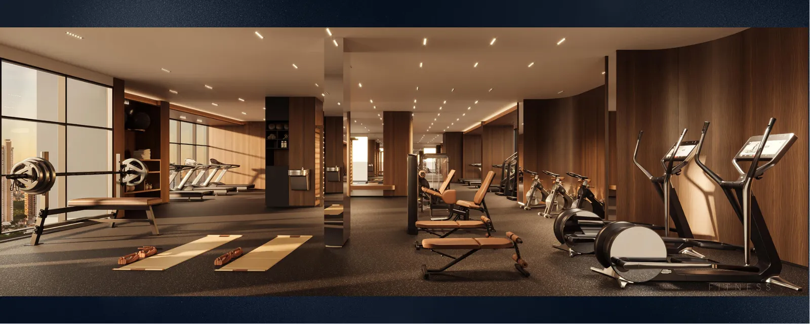 Academia do rooftop com equipamentos Technogym