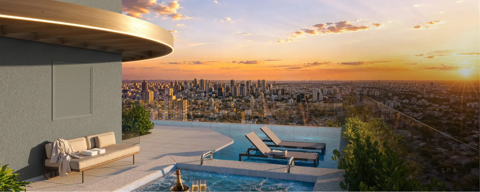 SPA do rooftop com vista para a cidade